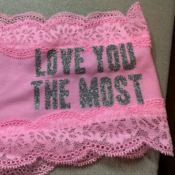 PINK Victoria Secret "LOVE YOU THE MOST" Lace Trim Cheeky Panty - Picture 5 of 6
